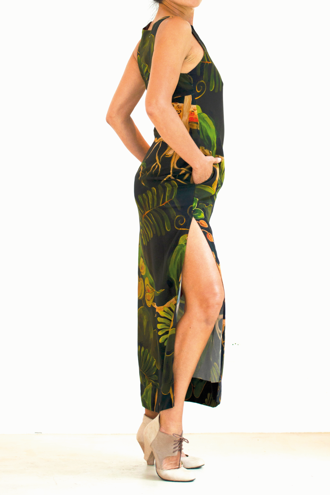 Vestido Longo Estampa Onça Jardim Santo