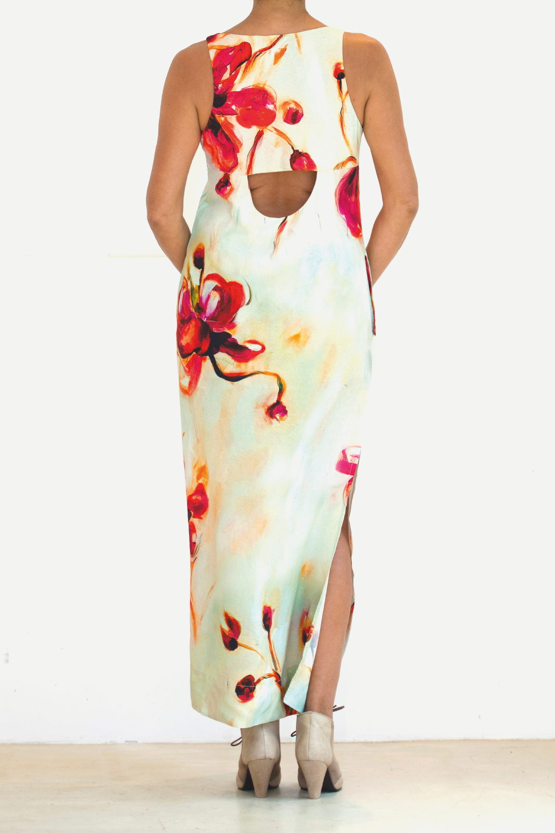 Vestido Longo Estampa Pau Rosa Jardim Santo