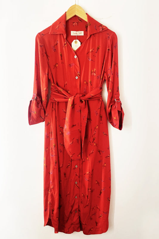 Vestido Camisa Passarinhos Vermelho