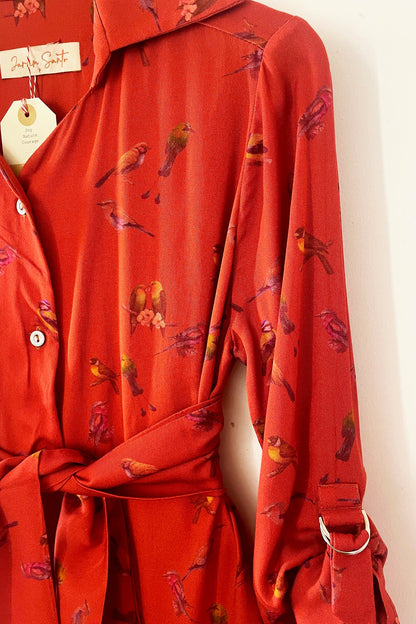Vestido Camisa Passarinhos Vermelho