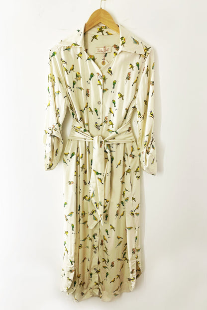 Vestido Camisa Passarinhos Areia