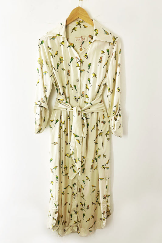Vestido Camisa Passarinhos Areia