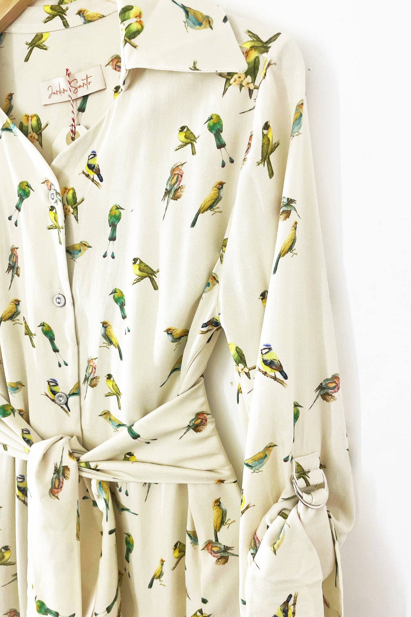 Vestido Camisa Passarinhos Areia