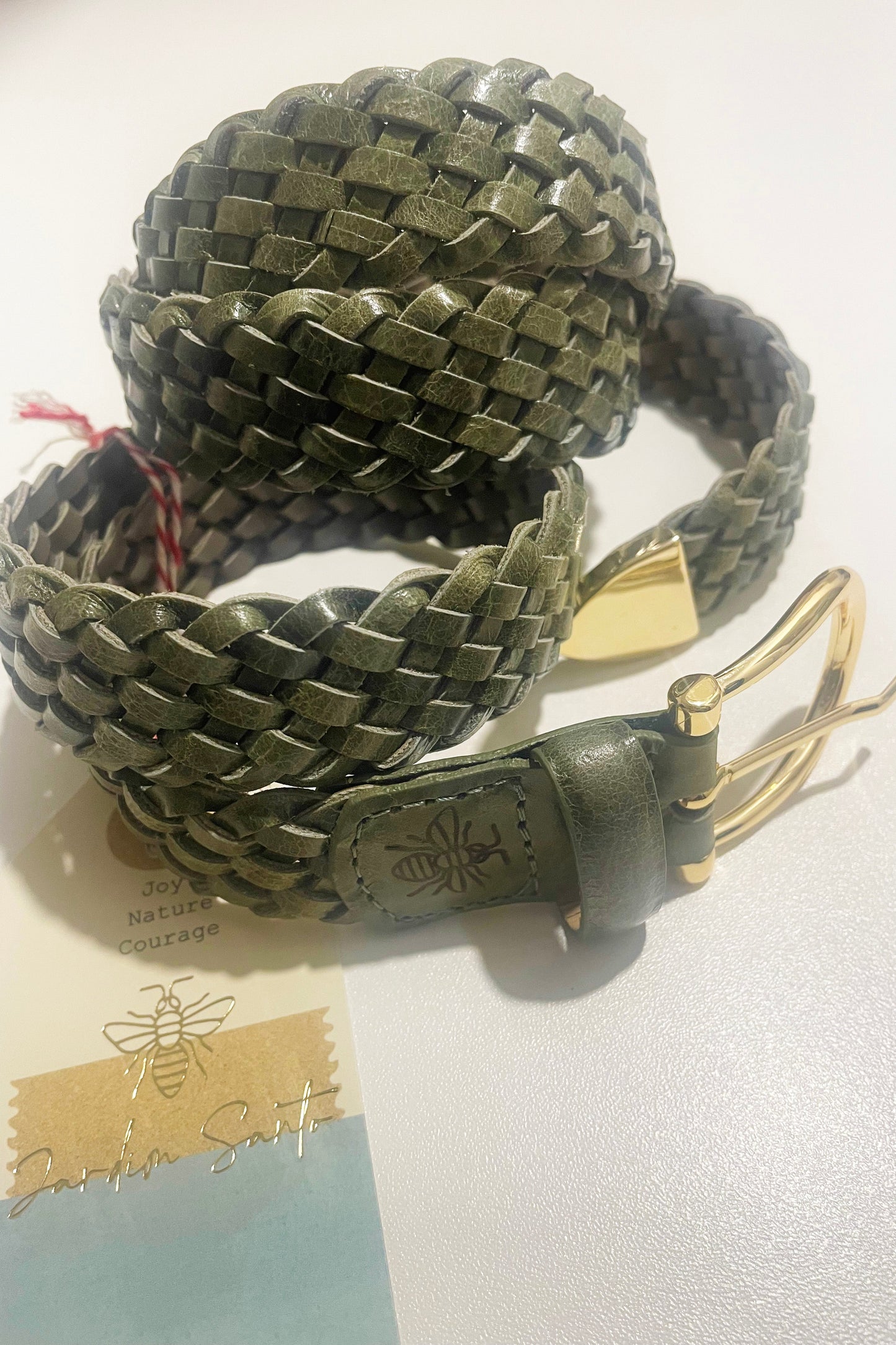 Cinto Trançado de Couro Fino Verde