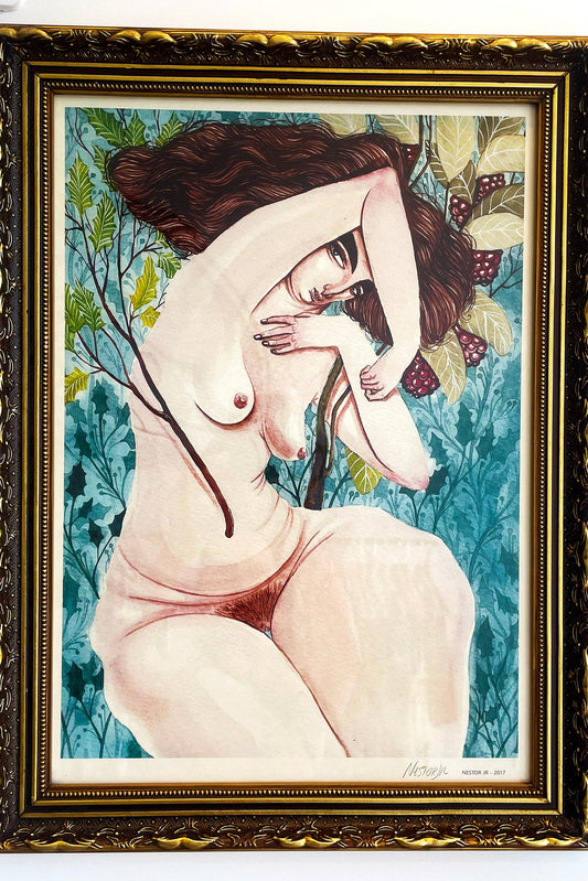 Quadro Aquarela Nestor Jr. Mulher com amoras