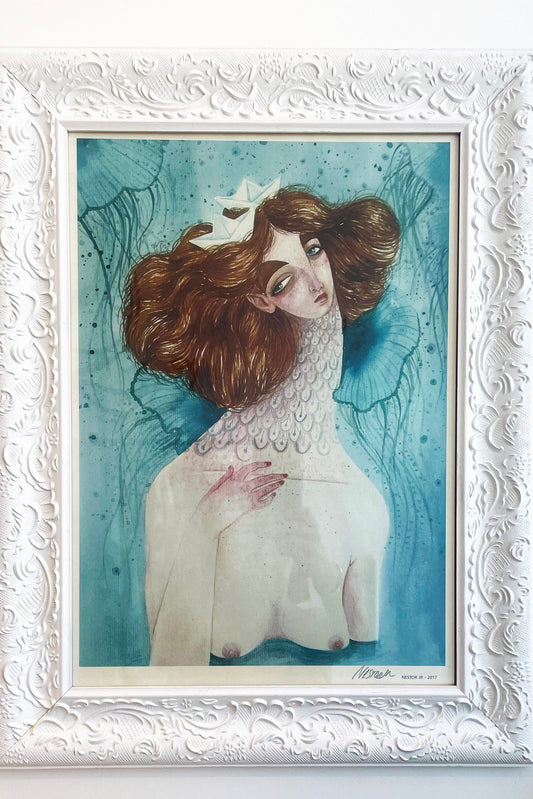 Quadro Aquarela Nestor Jr. Mulher com mar