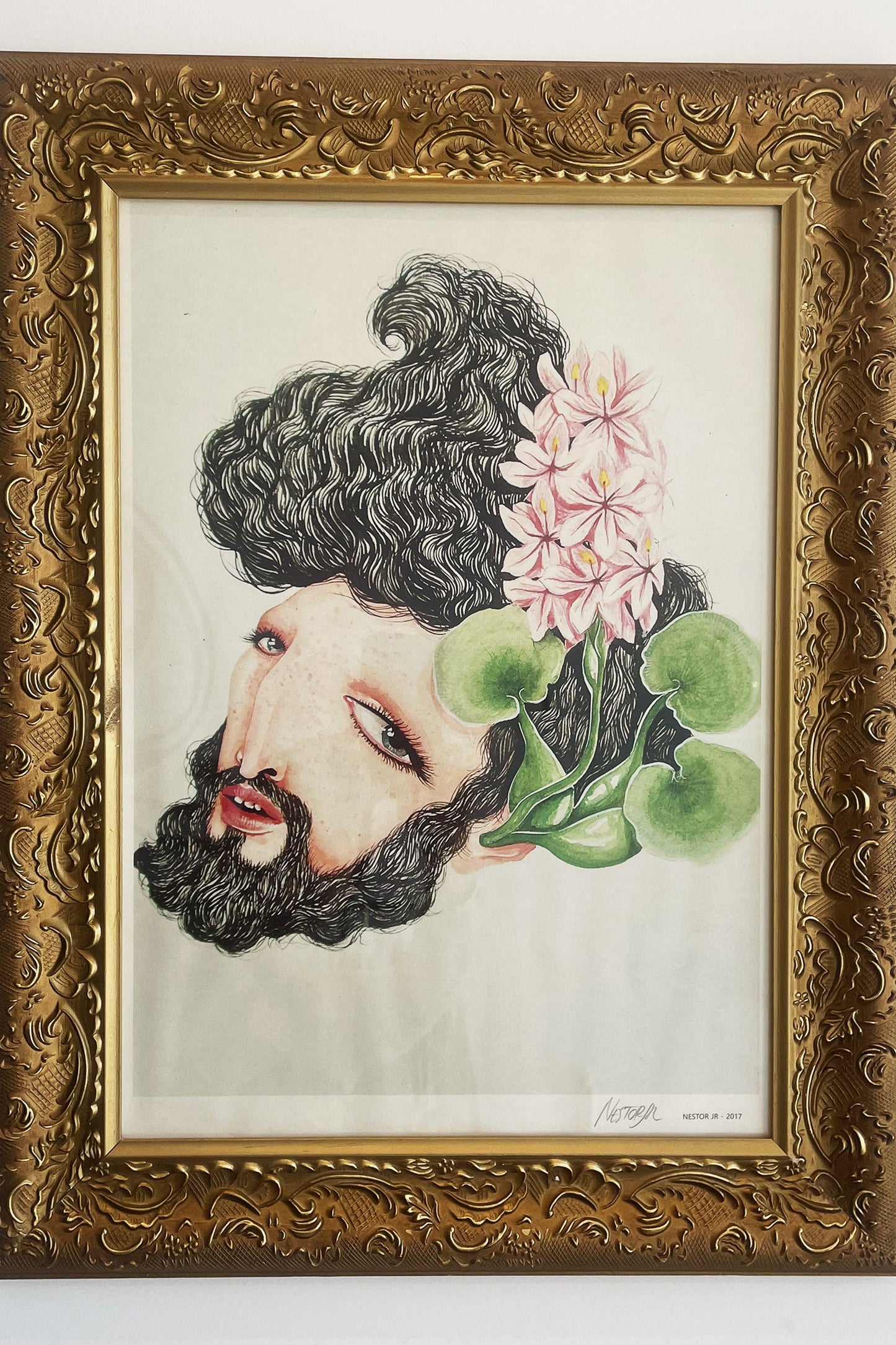 Quadro Aquarela Nestor Jr. Homem com flor