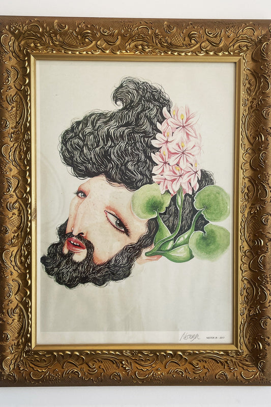 Quadro Aquarela Nestor Jr. Homem com flor