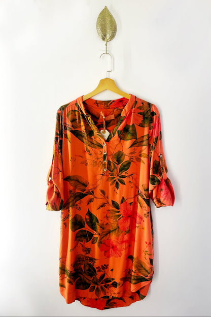 Vestido Bata Floral Laranja