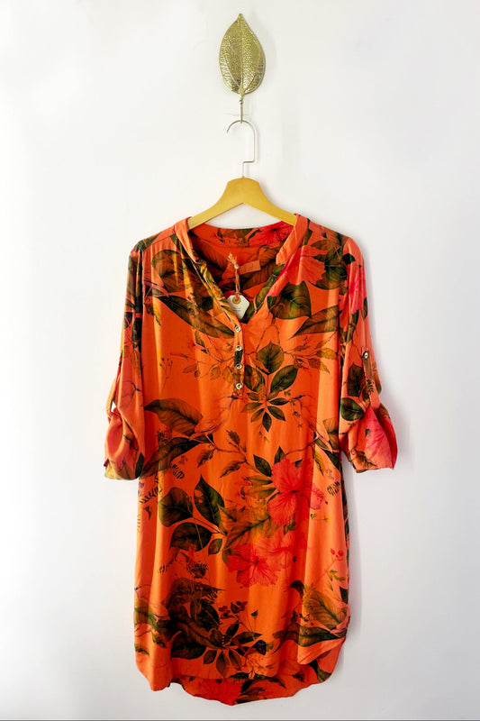 Vestido Bata Floral Laranja