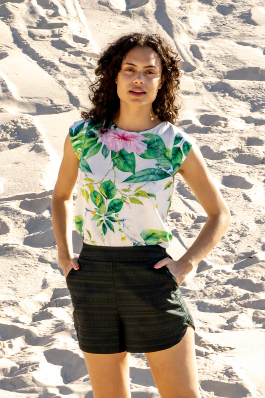 Blusa Trapézio Floral Branca