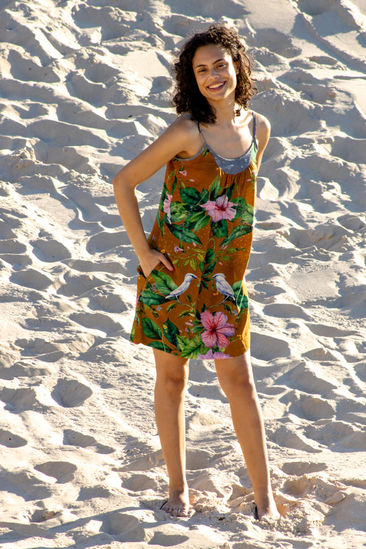 Vestido Alcinha Ocre Floral